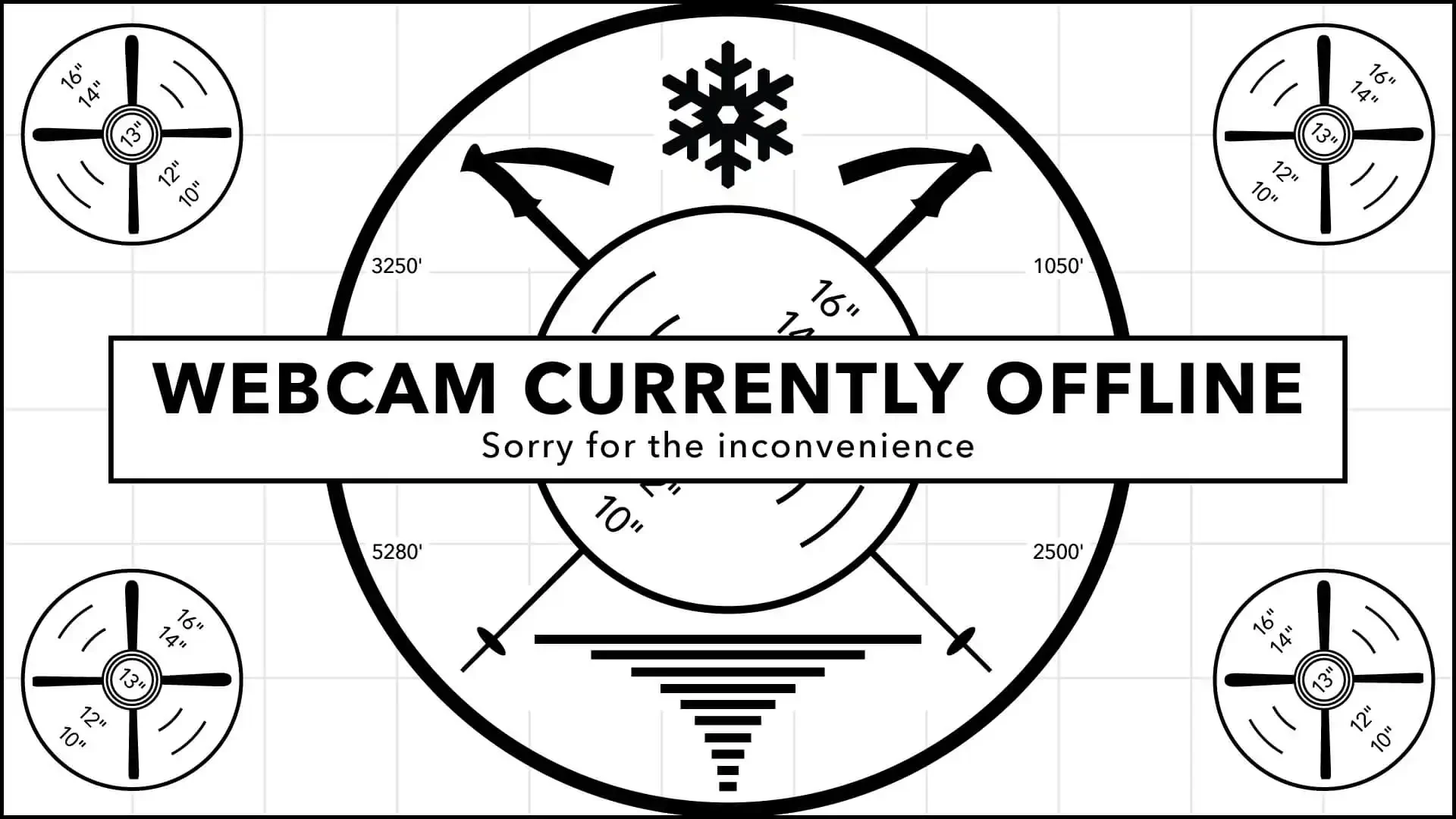 Status banner indicating the webcam is offline, with the text 'WEBCAM CURRENTLY OFFLINE' and a subtitle 'Sorry for the inconvenience.'