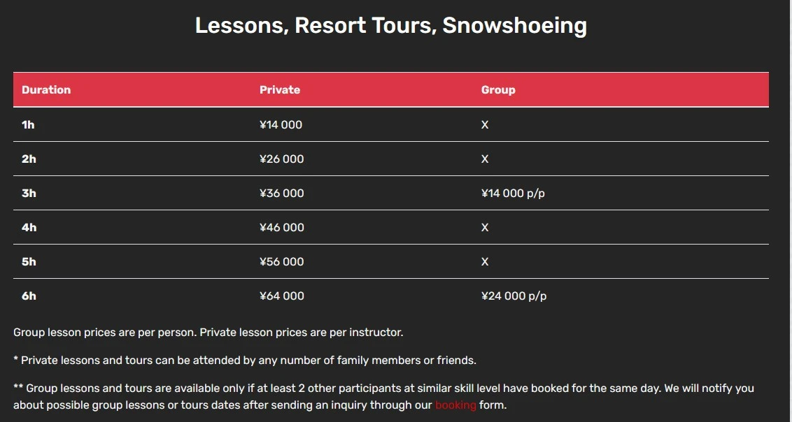 myoko ski school prices